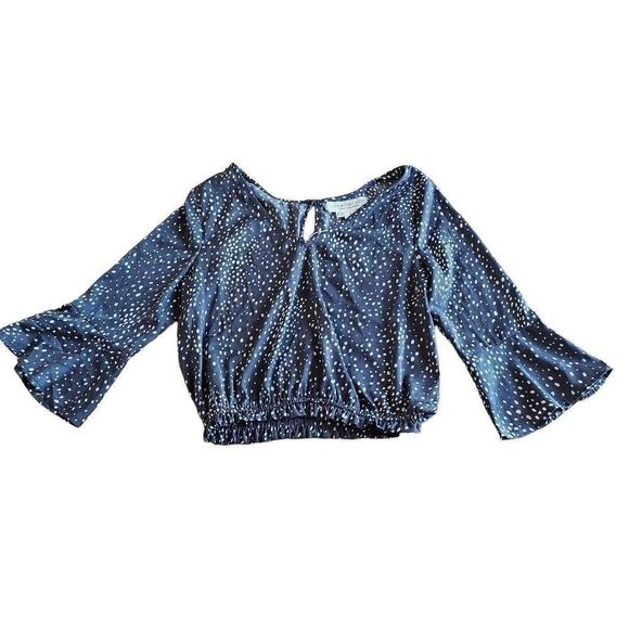 Saltwater luxe womens Sz S gray white polkadots bell sleeves blouse - Picture 1 of 8